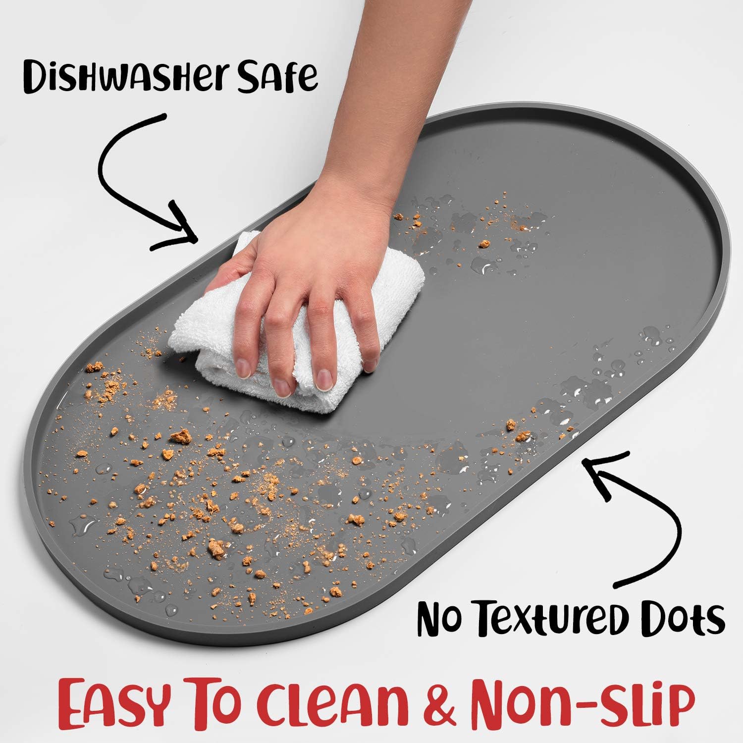 Dog Food Mat - Waterproof Dog Bowl Mat, Silicone Pet Mat for Food and Water Bowls, Nonslip Pet Feeding Mat with Edges, Dogs Food Mats for Floors, Puppy Supplies (Small, Gray) - view 5