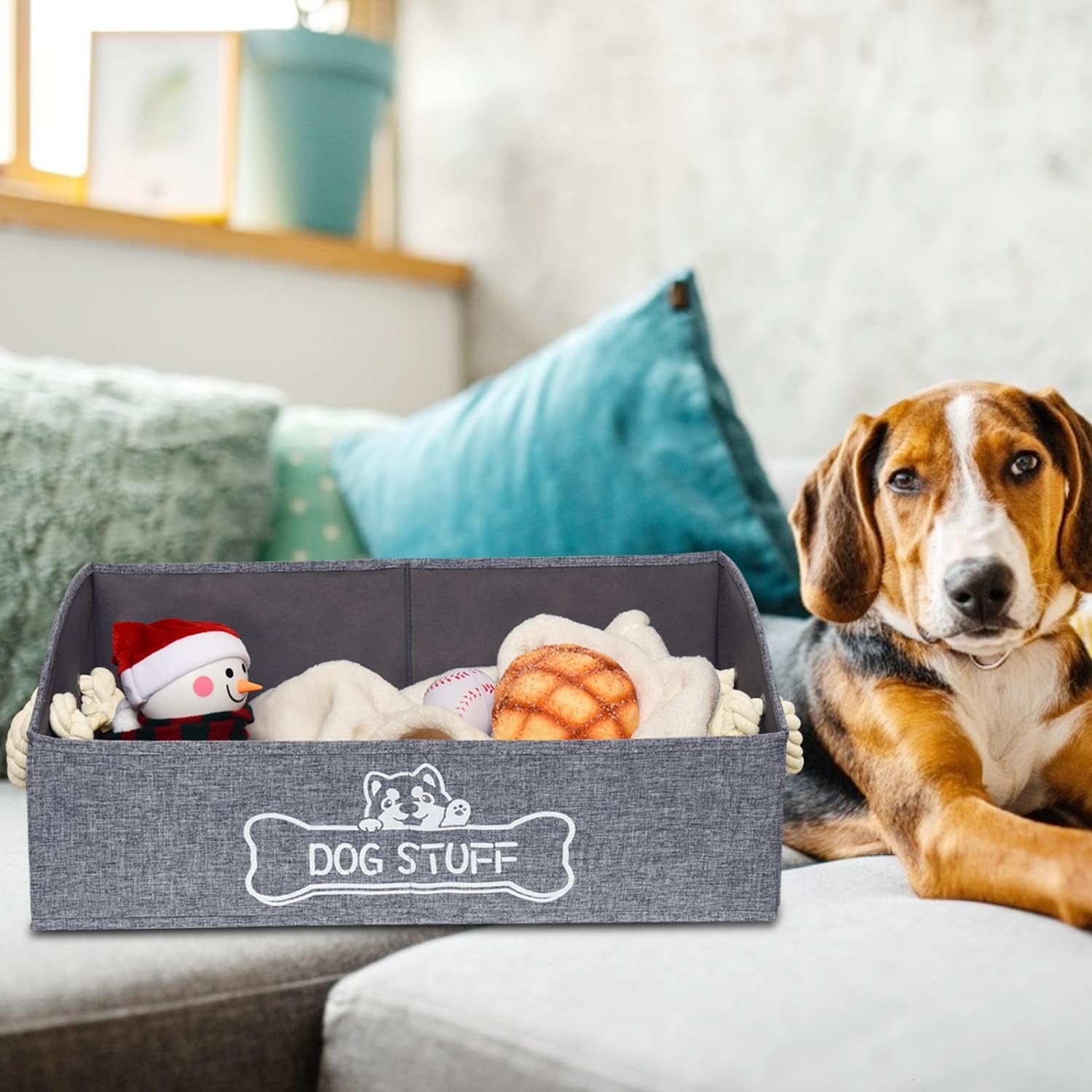 Large Dog Toy Box - Trapezoid Dog Toy Bin with Handles, Collapsible Pet Supplies Storage Basket, Perfect for Organizing Dog Cat Toys and Accessories - view 4