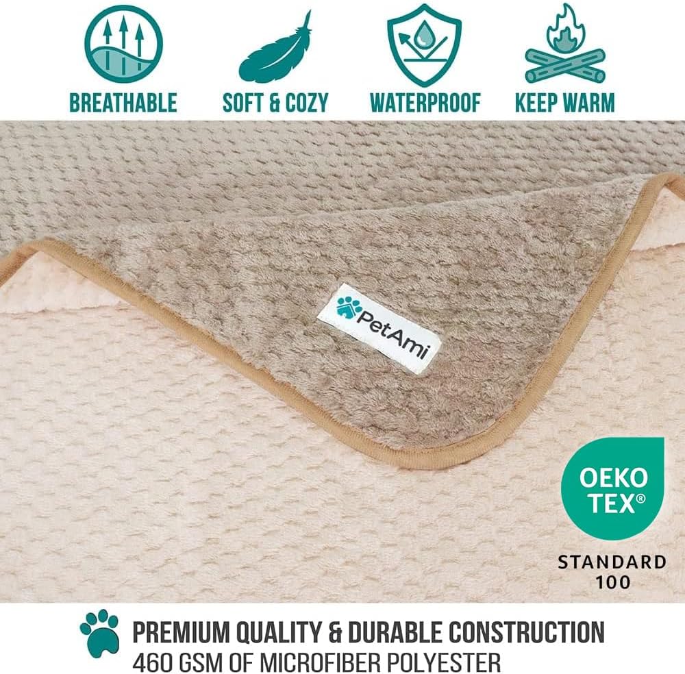 Waterproof Dog Blanket, Leakproof Pet Throw, Twin 60x80 Taupe Beige | XL for Large Dogs, Furniture Sofa Couch Cover Protector, Fleece Cat Blanket Bed Crate Kennel, Reversible Washable Soft Plush - view 3