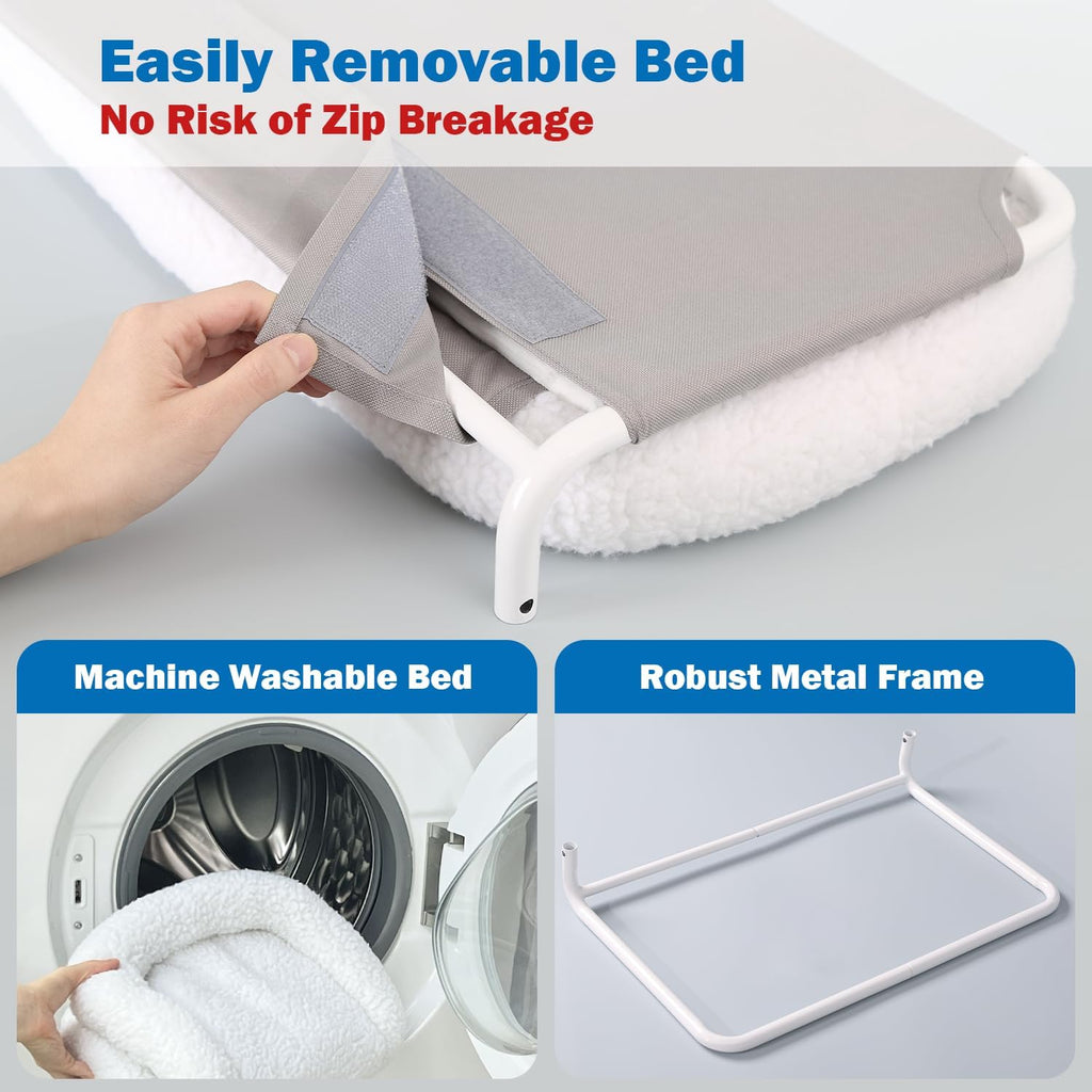 Foldable Cat Hammock for Window - Cordless, Embeded Machine Washable Bed, Robust Metal Frame - Cat Window Perch for Large Cats and Kittens (White Bolster Bed, Medium) - view 5