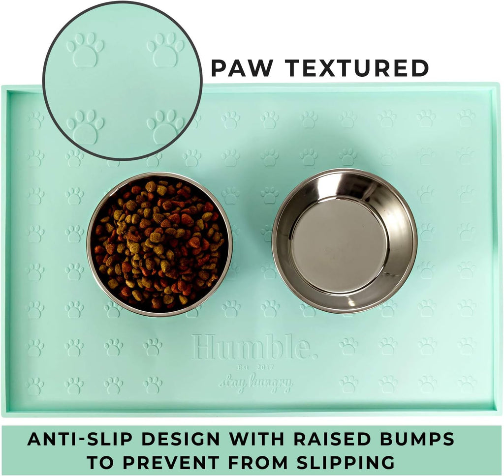Food mat feeding tray - non-slip, anti-spill, raised dog food bowl mat, easy clean waterproof - premium quality silicone - perfect for dogs and cats, 24"x16" (cool mint) - view 7