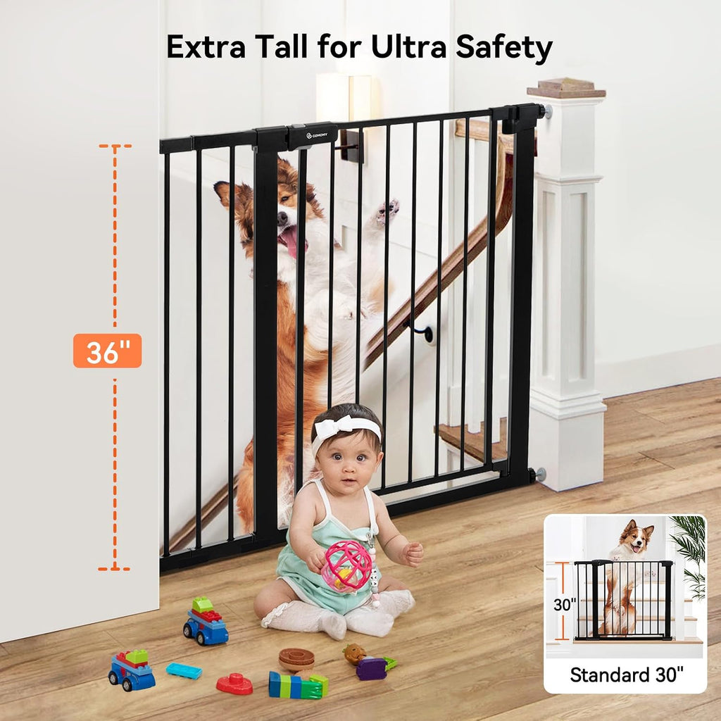 36" Extra Tall Baby Gate for Stairs, Fits 29.5" to 48.8" Openings | Auto Close Extra Wide Dog Gate for House, Pressure Mounted Easy Walk Through Pet Gate with Door, Black - view 2