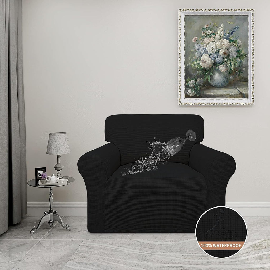 100% Waterproof Oversized Chair Couch Cover, Dual Waterproof Sofa Cover, Stretch Jacquard Sofa Slipcover, Leakproof Furniture Protector for Kids, Pets, Dog and Cat, Black - view 2