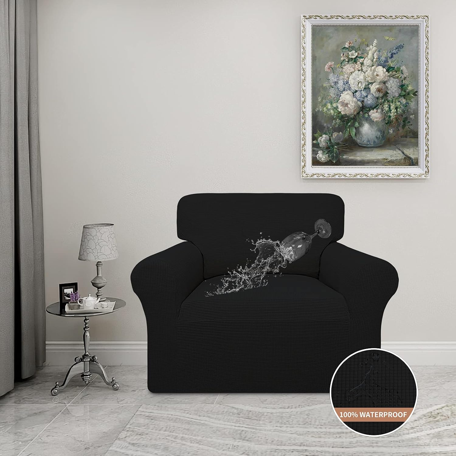 100% Waterproof Oversized Chair Couch Cover, Dual Waterproof Sofa Cover, Stretch Jacquard Sofa Slipcover, Leakproof Furniture Protector for Kids, Pets, Dog and Cat, Black - view 2