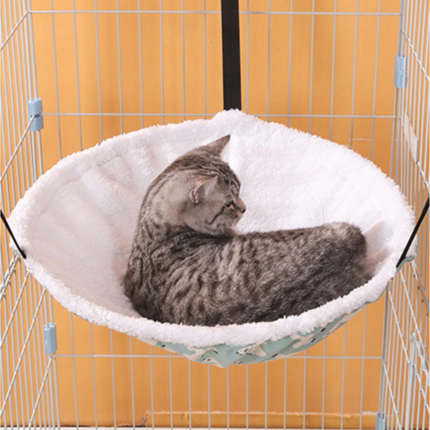 2-Pack Cat Hammock Lounge Cat Hanging Bed for Cage Kennel Chair with Metal Frame, Adjustable Straps (Cyan) - view 4