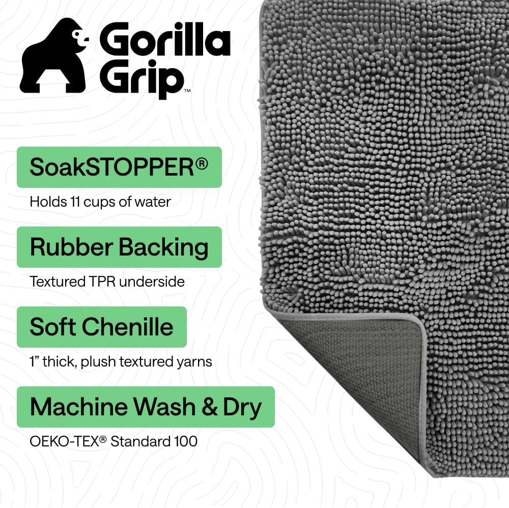 Dog door mat, machine washable rug absorbent doormat captures moisture mud dirt, quick dry soft chenille entryway rugs indoor entrance mats for dog paws, 24x17 grey - view 3