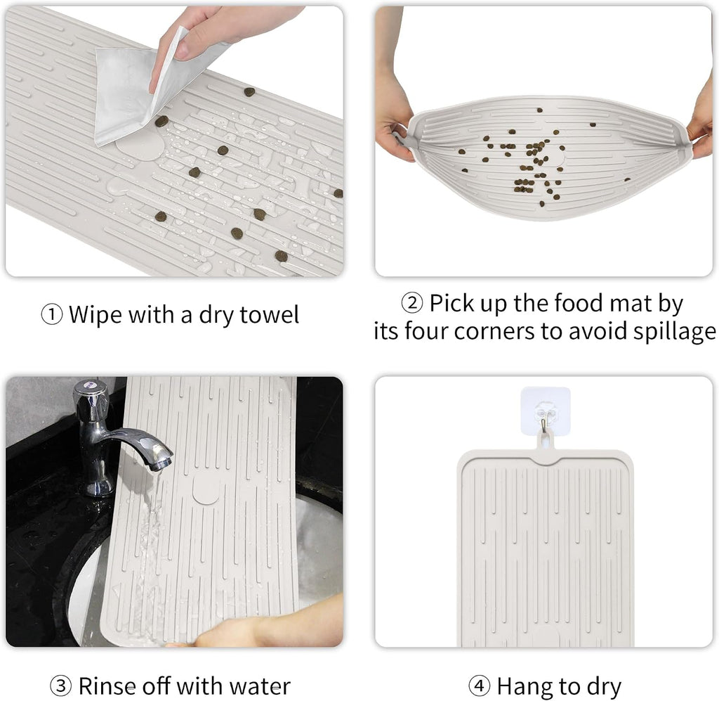 Pet Placemat for Dog and Cat, Anti-Slip Waterproof Dogs Feeding Mat Prevent Food and Water Overflow, Bowl Mats Suitable for Medium and Small Pets, Cream, Silicone - view 6