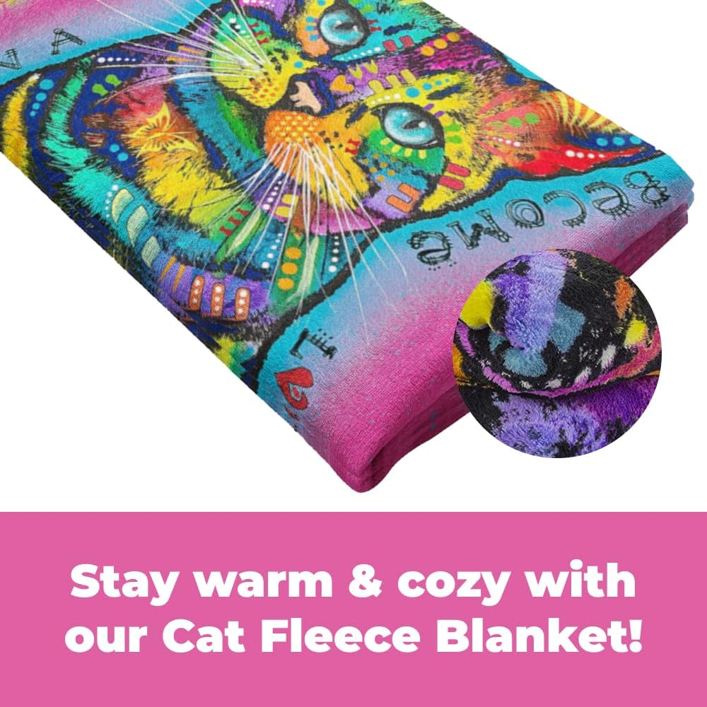 Colorful Cat Fleece Blanket for Bed, 50 x 60 inches Dean Russo Cat Fleece Throw Blanket for Women, Men and Kids - Super Soft Plush Cat Blanket Throw Plush Blanket for Cat Lovers - view 2