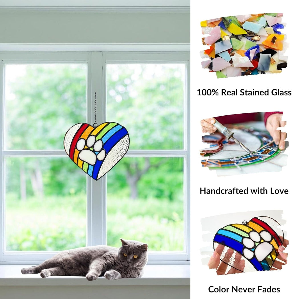 LASTINGTAILS Stained Glass Rainbow Bridge Dog Memorial Gifts, Heart Paw Print Suncatcher, Pet Remembrance for Pet Lovers - view 4