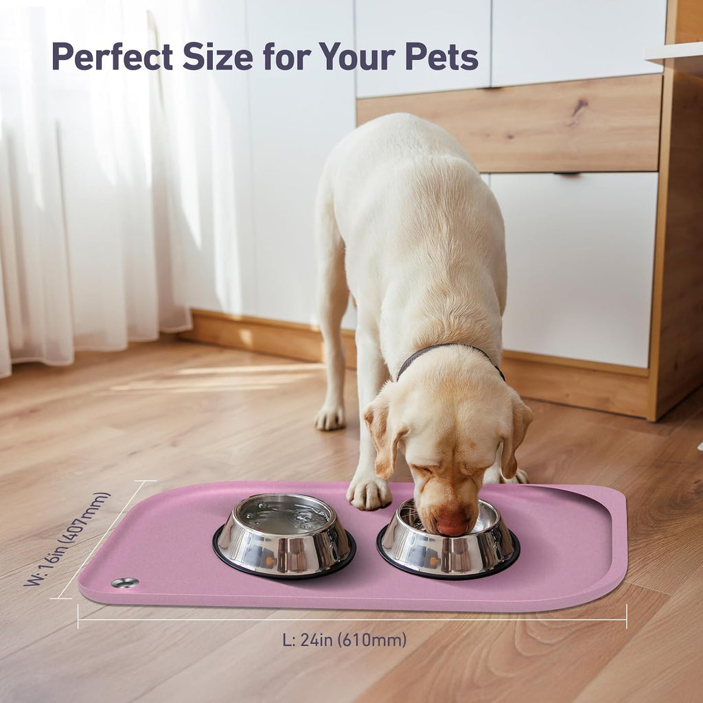 Silicone Pet Feeding Mat with Metal Ring, Waterproof, 23x15 in, Pet Feeding Mats, Raised Edges to Prevent Spills, Dogs and Cats Placement Tray to Stop Food and Water Bowl Messes (Pink, 23x15 in) - view 7