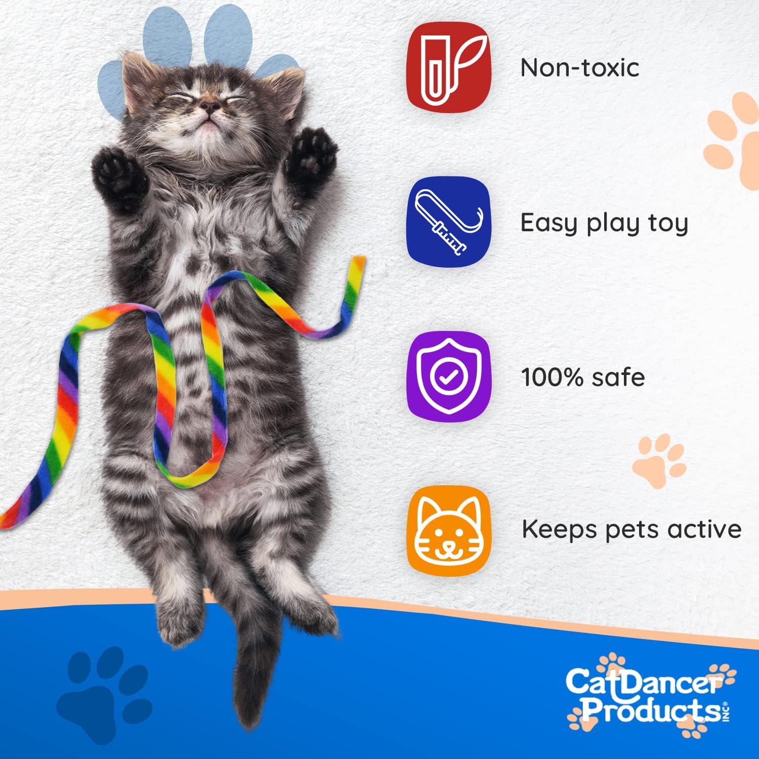Products Rainbow Cat Wand Charmer, Safe Teaser Wand for Indoor Cats & Kittens, Flexible Exercise Toy Made of Multicolor Fabric Ribbon, For Medium Breeds - view 6