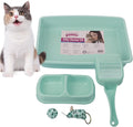 Small Cat Litter Box,14.3 x 10.6 x 2.5 Kitten Litter Box Starter Kit,Low Entry Baby Kitten Training Litter Box with Scoop,Bowls,Cat Mouse Toy and Ball Toy,First Catty Owner Essentials (Green)