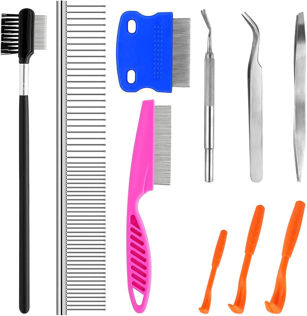 10 Pack Flea Comb for Dogs Cats, Stainless Steel Grooming Combs | Eye Comb for Pets, Tear Stain Remover with Rounded Teeth - view 8