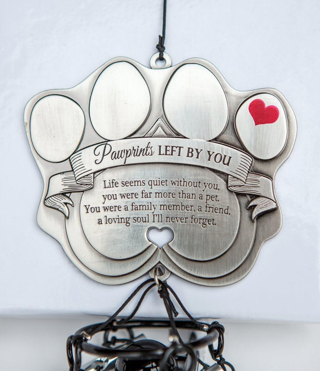 Pet memorial wind chime - 18" metal casted pawprint wind chime - a beautiful remembrance gift for a grieving pet owner - includes pawprints left by you poem card - view 6