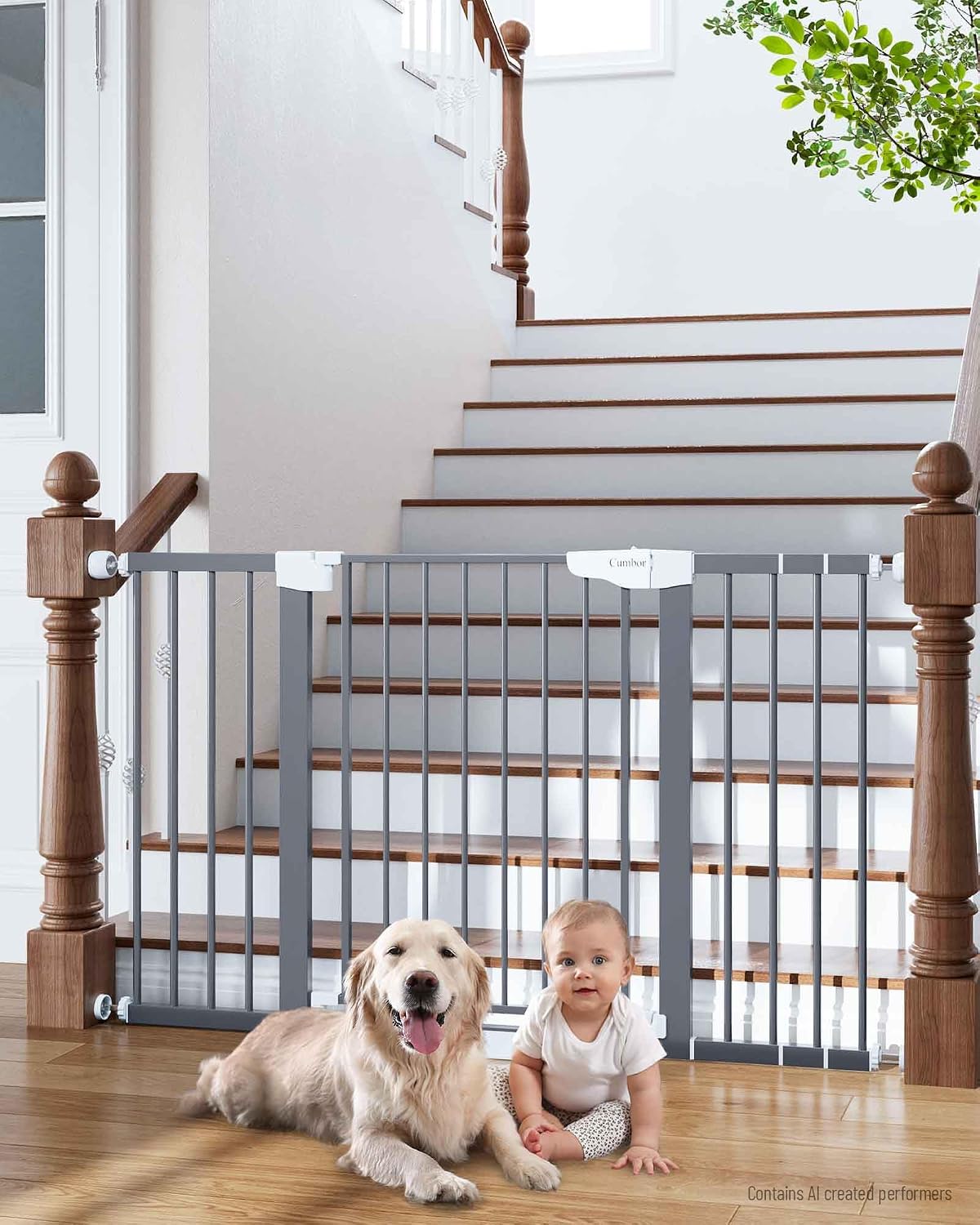 Expandable 31.6-48" No Bottom Bar Baby Gate for Stair, Wide Dog Gate | 2-in-1 Hardware Mounted, 28" Tall Pet Gate for Doorways with Large Walk Thru Door, Child-Proof Safety Gate for Kids (Black) - view 6