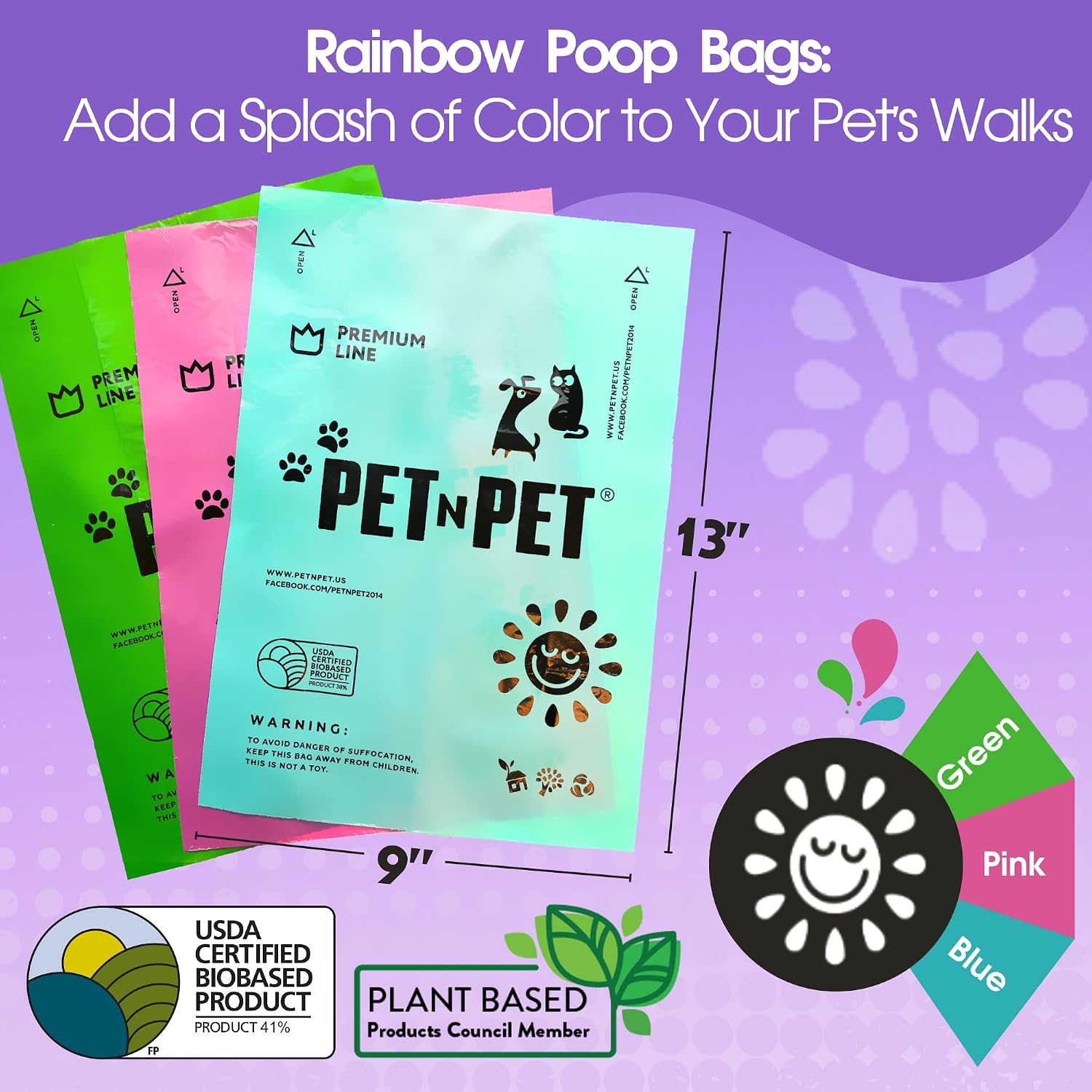 Dog Poop Bags Rolls, 720 Count, Lavender Scented, Colorful - view 2