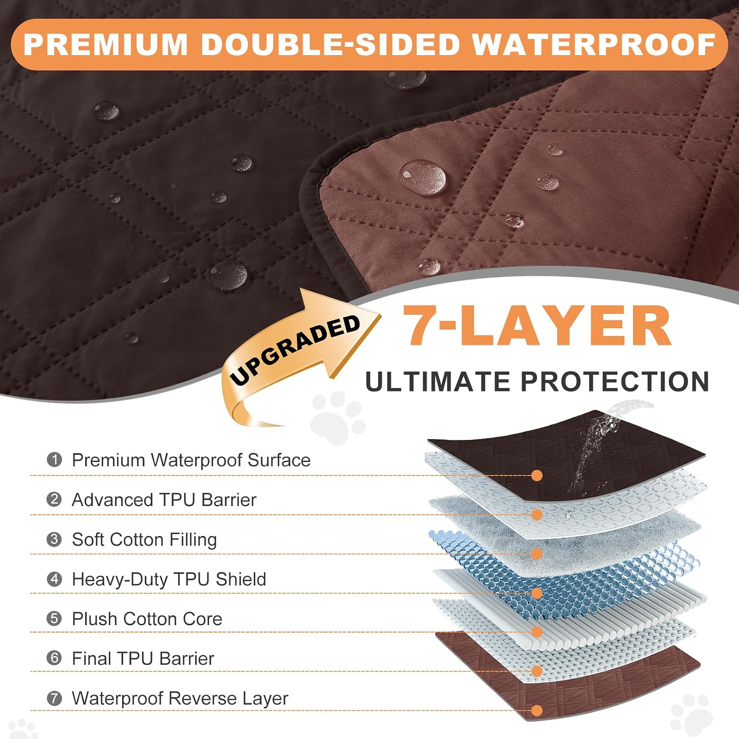 100% waterproof dog bed cover pet blanket, chocolate+coffee 30"x30", 7-layer reversible couch covers for dogs for sofa furniture car camping - view 2