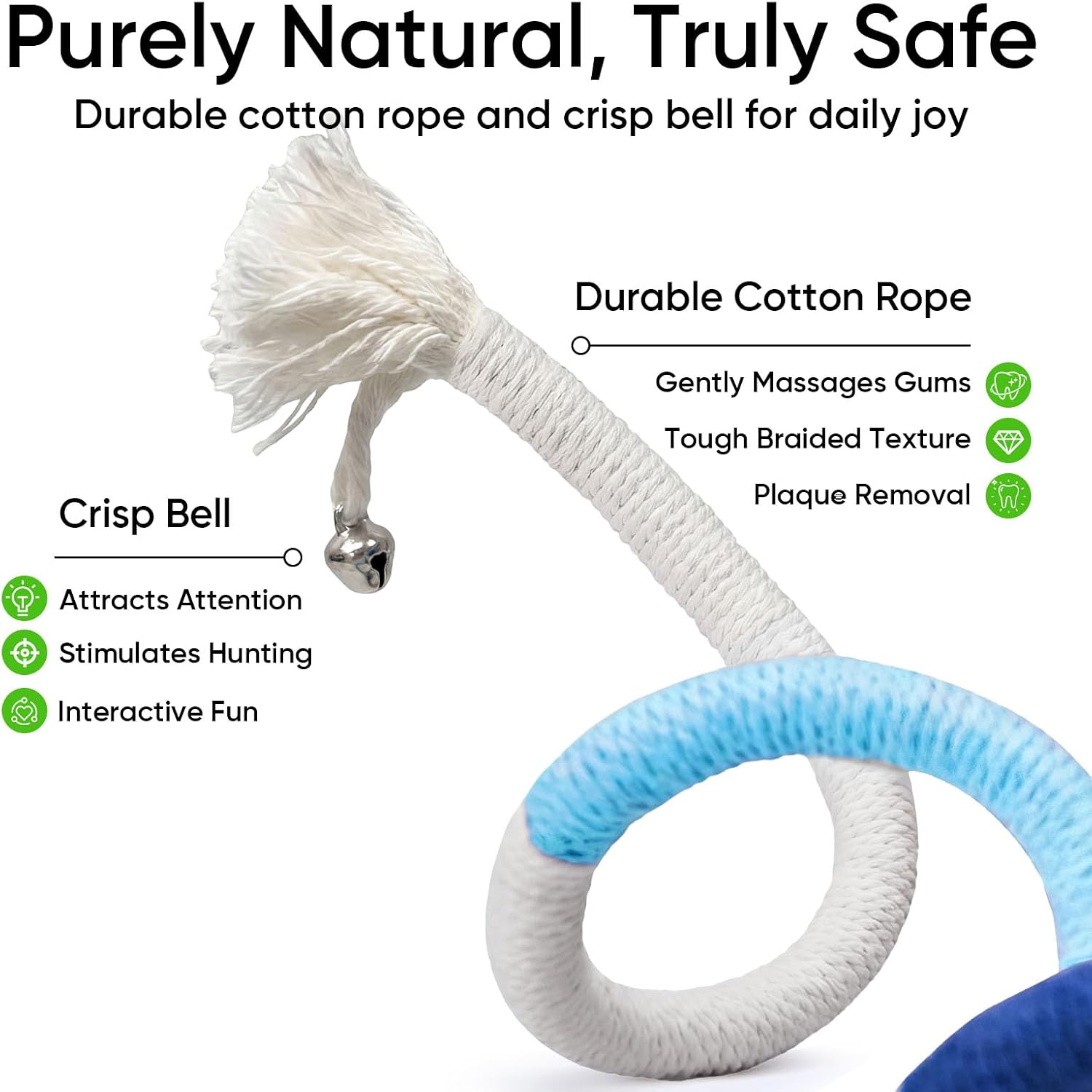 4-Pack Interactive Cat Chew Rope Toys, Teaser Sticks with Jingle Bells | Colorful Cotton Rope Toys Support Chewing, Teething & Play, Cat Chew Toys for Indoor Cats and Kittens, Boredom Relief - view 3