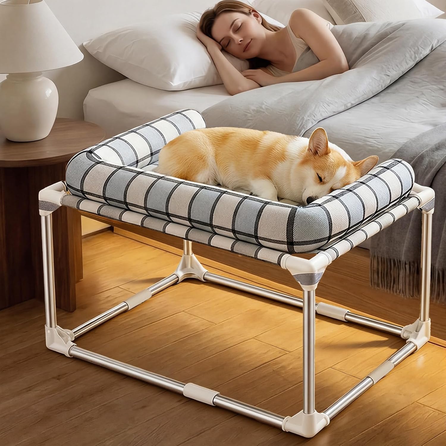 Bedside Cosleeper Dog Bed with Bloster, Height Elevated Pillow Bed Dog | Extension Attached to Human Bed for Dog Cat, Window Perch Bedside Lounge Elevated, Stainless Steel, Anti-Slip Feet - view 8