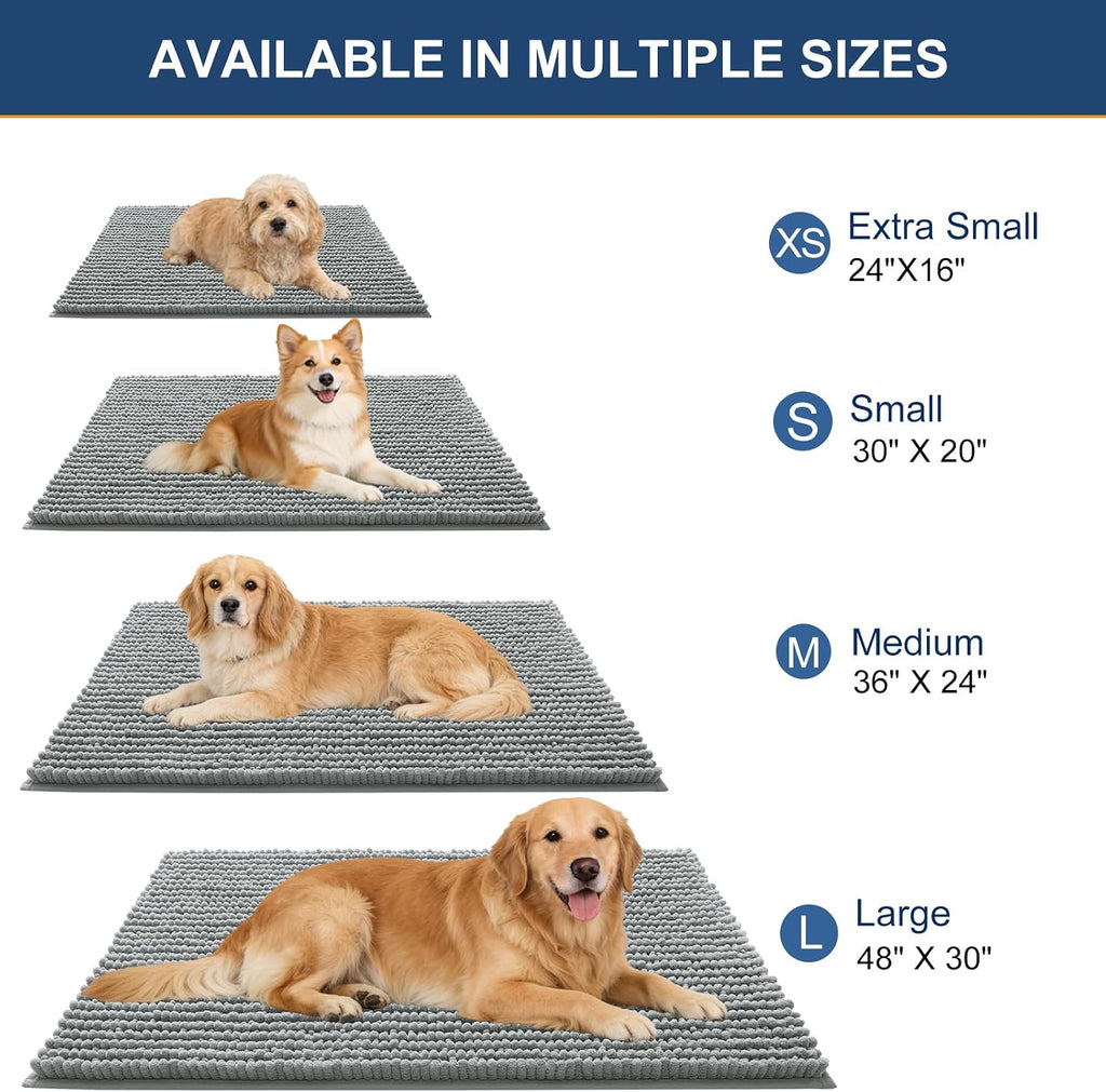 Dog Door Mat for Muddy Paws 30x20, Extra Absorbent Chenille Mud Mat | Grey, Absorbs Moisture and Dirt, Non-Slip Machine Washable Doormat, Quick-Drying Indoor Entryway Floor Mat for Dogs - view 2