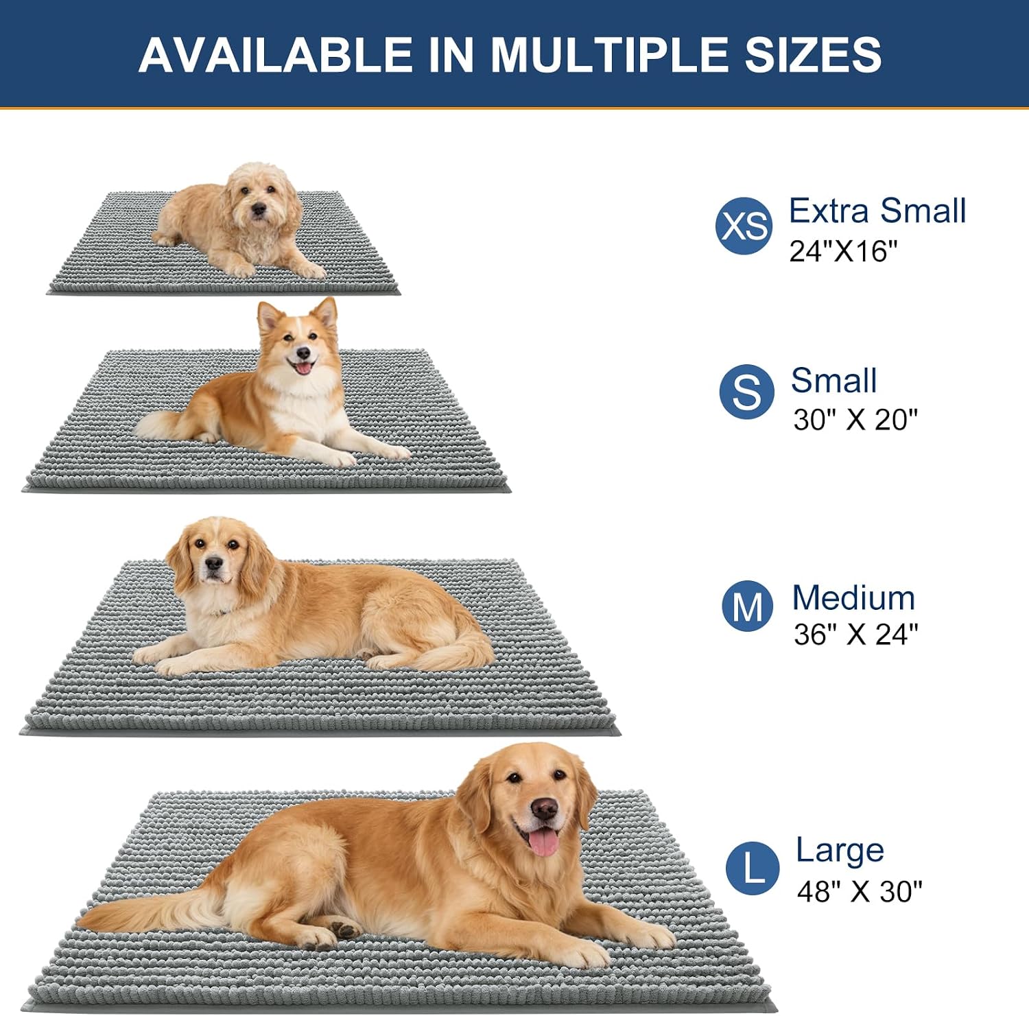 Dog Door Mat for Muddy Paws 30x20, Extra Absorbent Chenille Mud Mat | Grey, Absorbs Moisture and Dirt, Non-Slip Machine Washable Doormat, Quick-Drying Indoor Entryway Floor Mat for Dogs - view 2