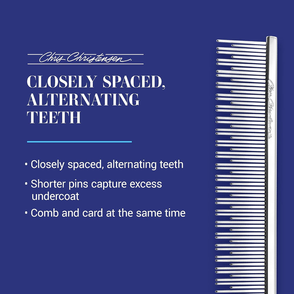 6in Cat/Carding Dual Tooth Butter Comb, Groom Like a Professional, Rounded Corners Prevent Friction and Breakage, Solid Brass Spin with Steel Teeth, Chrome Finish - view 4