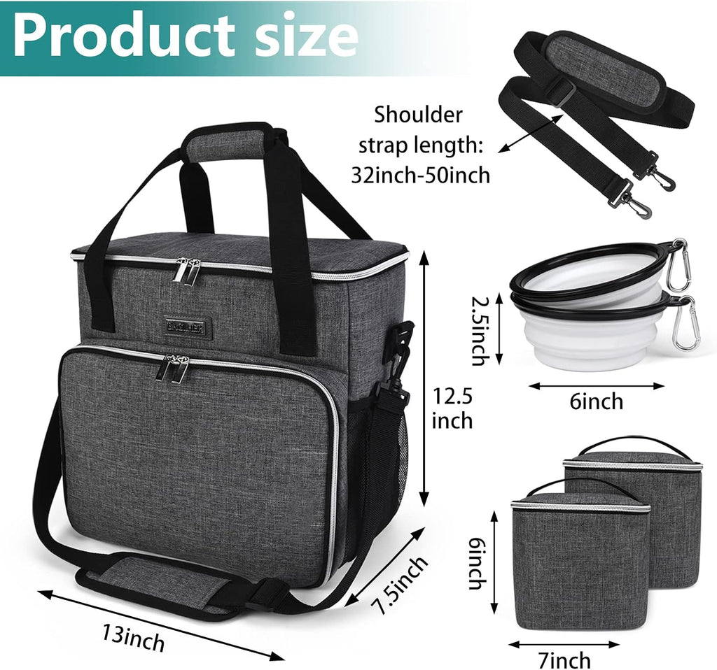 Dog Travel Bag, Pet Travel Bag (ALL Pet Travel Supplies), With 2 Pet Food Containers and 2 Collapsible Silicone Bowls; Essential Kits for Pet Travel Grey - view 3
