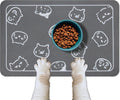 Cat Food and Water Mat for Pets - Non Slip Super Absorbent Dog Bowl Mat, with Multiple Cat Heads Logo - 24 x 16.9 Inches, Dark Gray