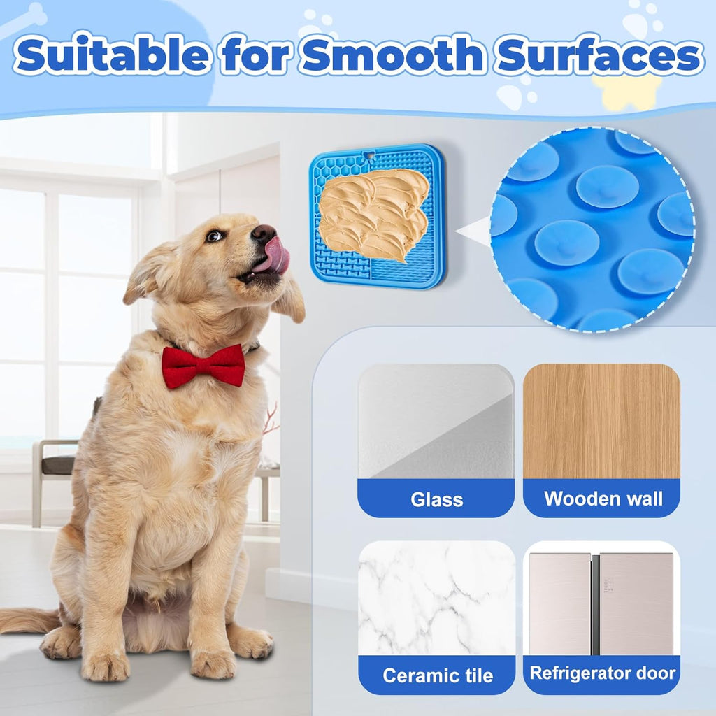 Lick Mat for Dogs, Slow Feeder with Suction Cups for Dog Anxiety Relief | Dog Lick Mat and Pet Food Mats, Pet Enrichment Toys for Bathing Station and Cat Grooming Blue & Orange - view 3