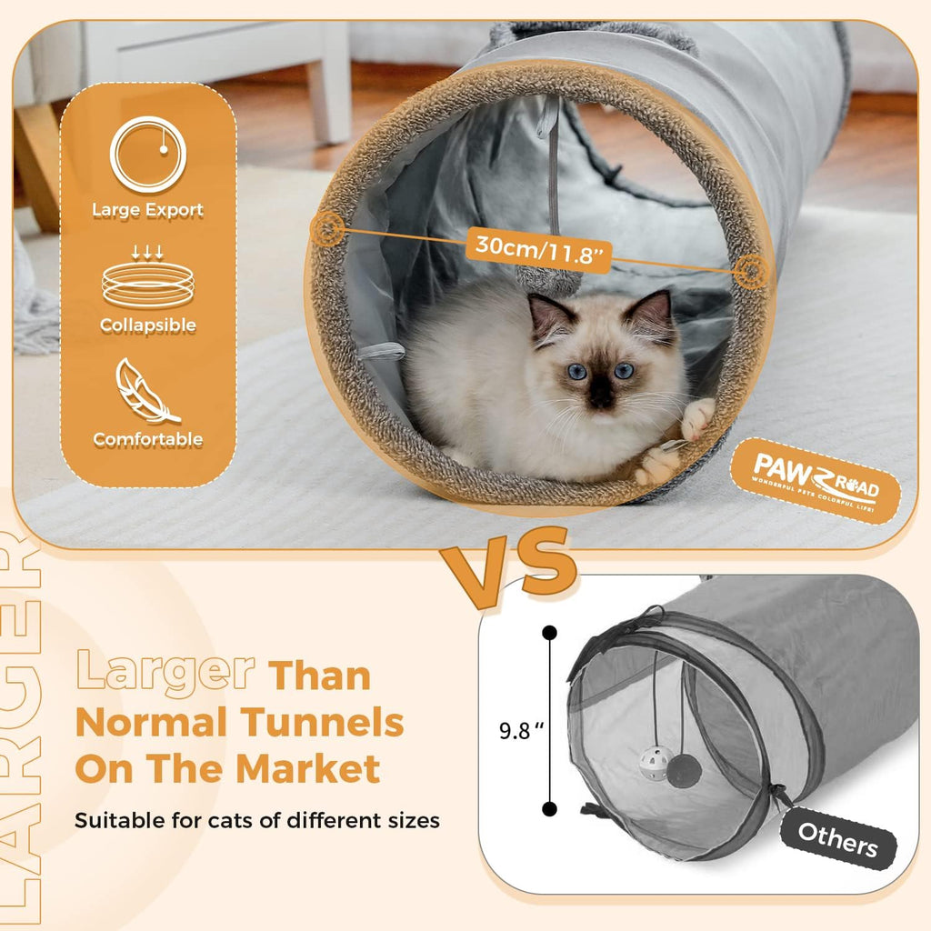 Cat Tunnel 51 Inches Long Cat Toys Collapsible Tunnel 12”Diameter | Large Cats Tube for Big Cats,Rabbits and Puppy Extra Long Cat Play Tunnel Straight with 2 Peepholes for Indoor&Adult Cats - view 4