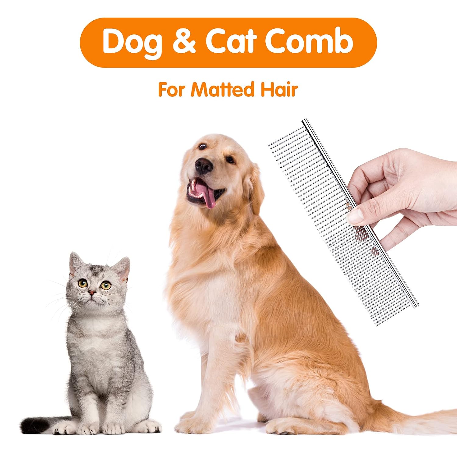 Pet Steel Grooming Tool Poodle Finishing Butter Comb 7 1/2-inch L Silver Dog Combs with Rounded Ends Stainless Steel Teeth, Cat Comb for Removing Tangles and Knots - view 5