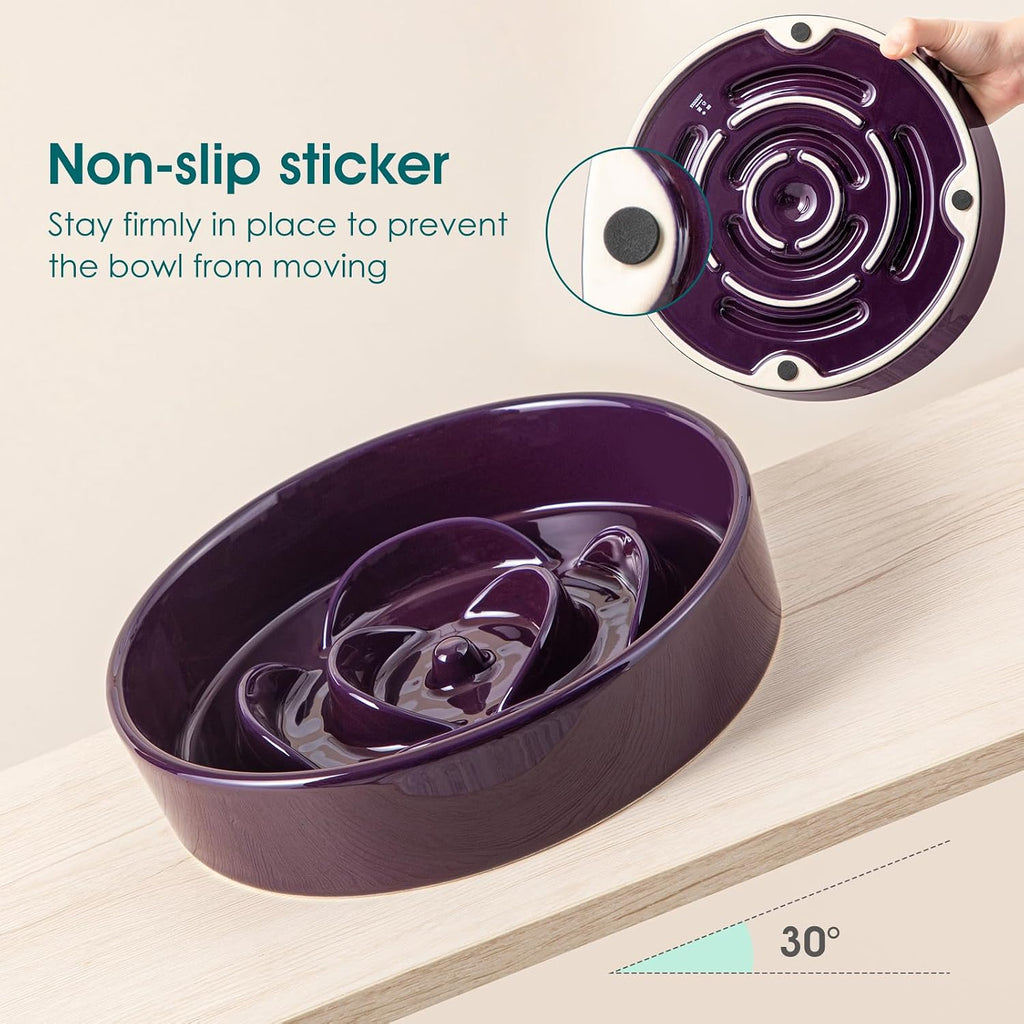 Slow Feeder Dog Bowl, 3 Cups Ceramic Large Puzzle Dog Food Dish | Maze Dog Food Bowl for Fast Eaters, Slow Feeding Design for Large Dogs, Promotes Healthy Eating Habits, Dark Purple - view 5