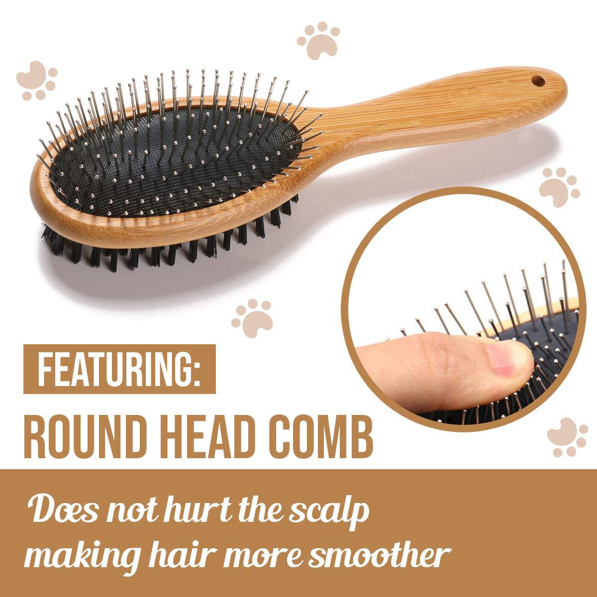 Dog brush, double sided pet slicker brush with bamboo handle for dogs and cats long hair pets grooming comb for removing shedding, tangles and dead undercoat - view 3