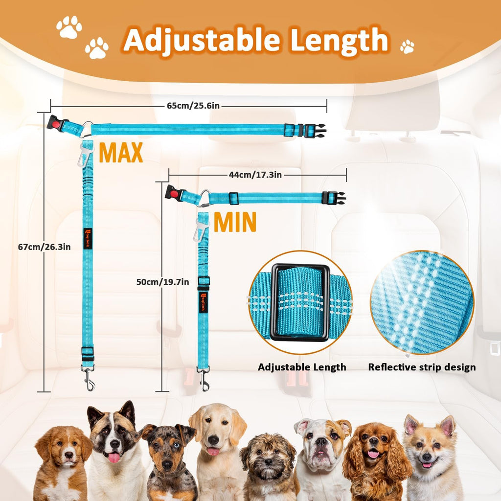 Removable Dog Seat Belt Harness for Car, 3 in 1 Pet Dog Car Seatbelt Leash, Retractable Restraint Secures to Vehicle Headrest & Adjustable Reflective Bungee Dog Seatbelt Tether, Blue and Black | Retractable Headrest-Mounted,Restraint & Adjustable Reflecti - view 2