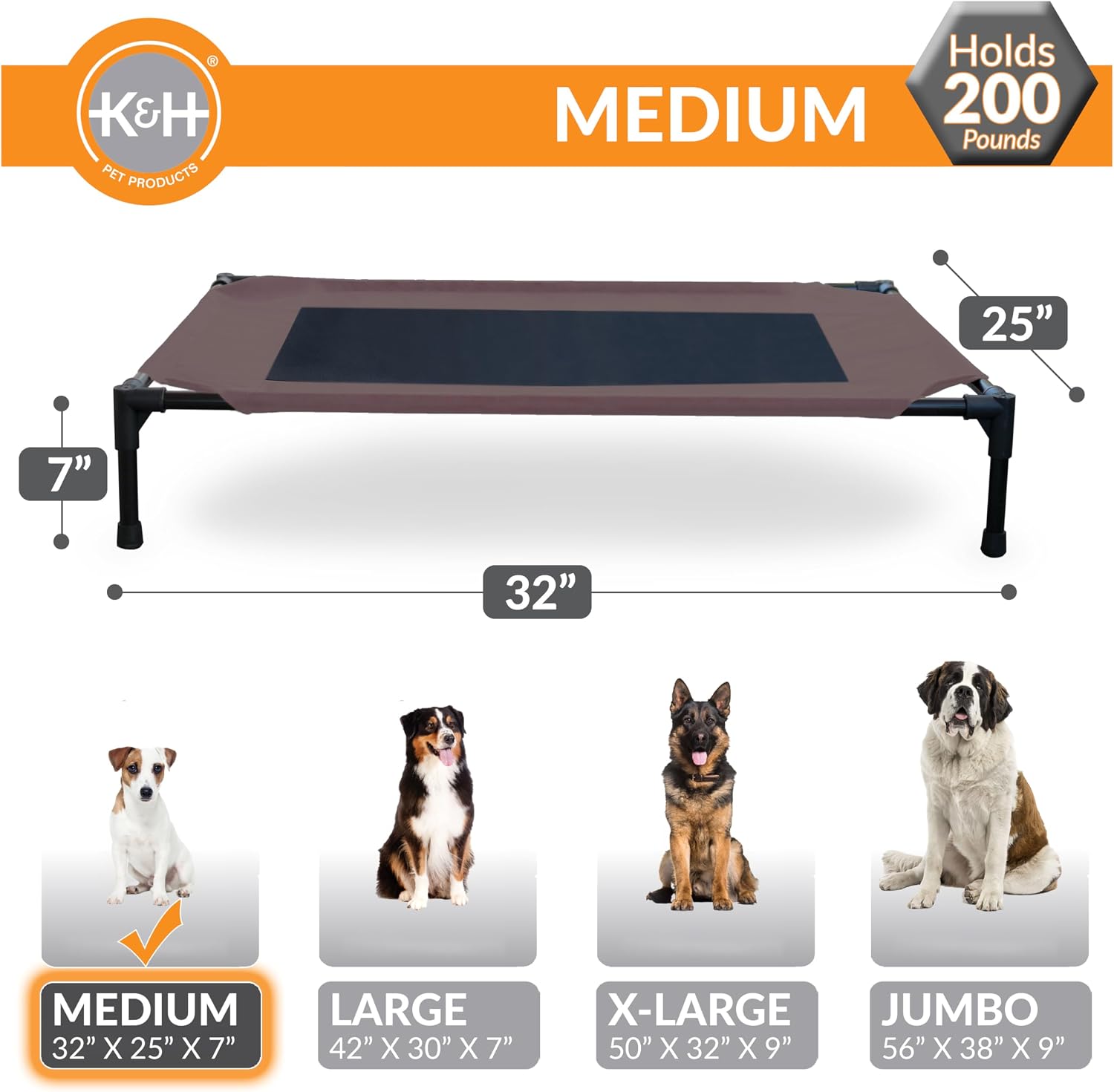 Outdoor elevated dog bed - cooling raised dog bed for small & medium pets, breathable mesh center hammock design, indoor/outdoor washable cover, portable metal frame, chocolate, medium 32x25in - view 5