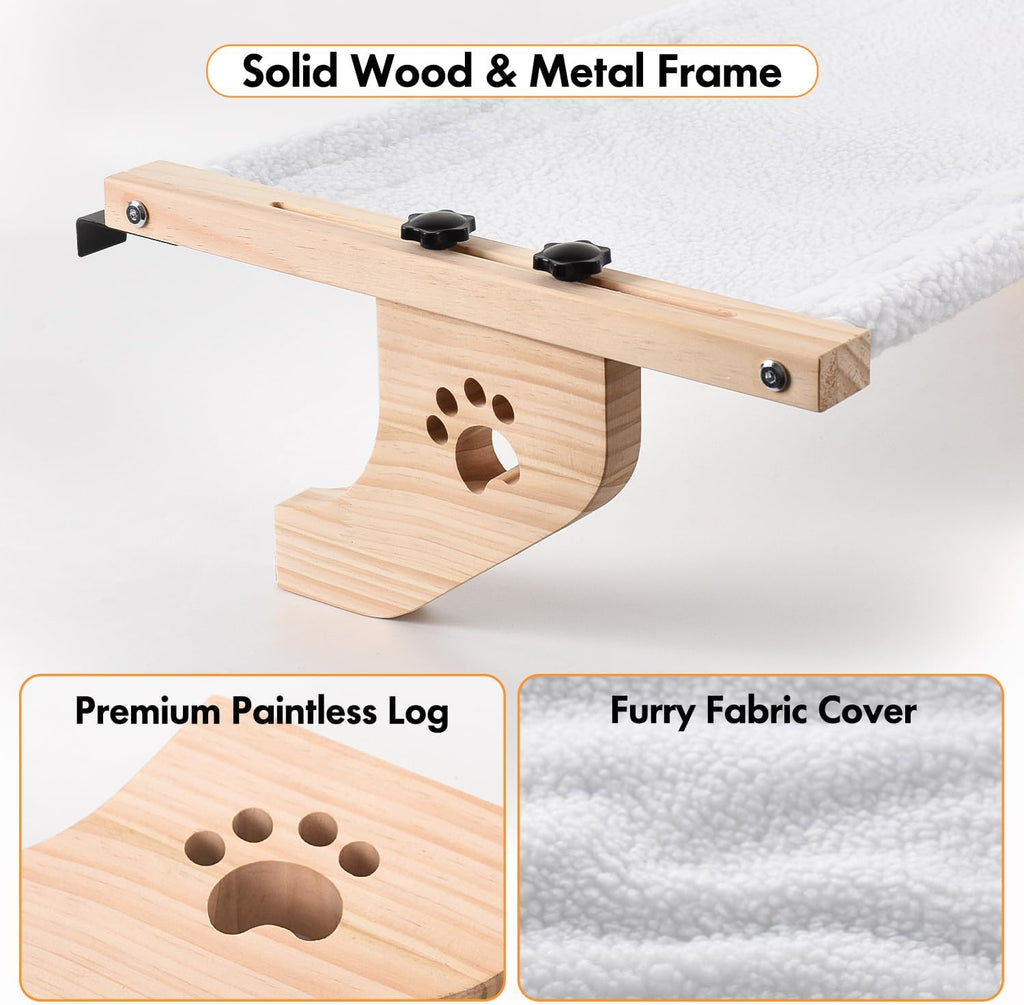 Cat Windowsill Perch with Wood & Metal Frame for Large Cat, 21.7in | Solid Wood Frame, Easy to Adjust, Washable Berber Fleece Cover, No Suction Cups Cat Window Seat for Windowsill, Bedside - view 5