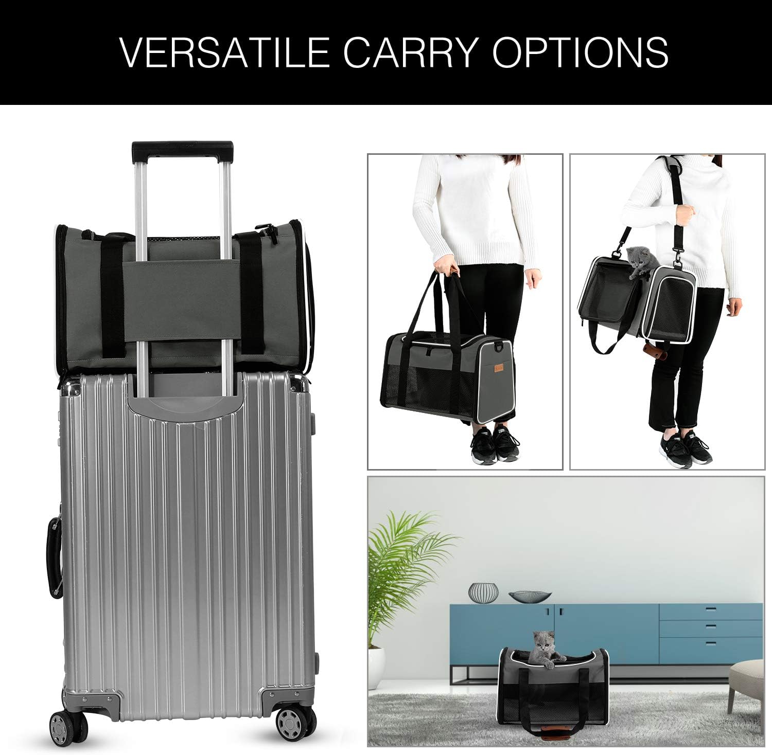 Cat carrier - portable foldable dog pet carrier, soft-sided pet bag up to 15 lbs, airline approved travel puppy carrier - view 6