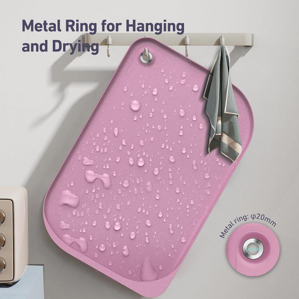 Silicone Pet Feeding Mat with Metal Ring, Waterproof, 23x15 in, Pet Feeding Mats, Raised Edges to Prevent Spills, Dogs and Cats Placement Tray to Stop Food and Water Bowl Messes (Pink, 23x15 in) - view 5