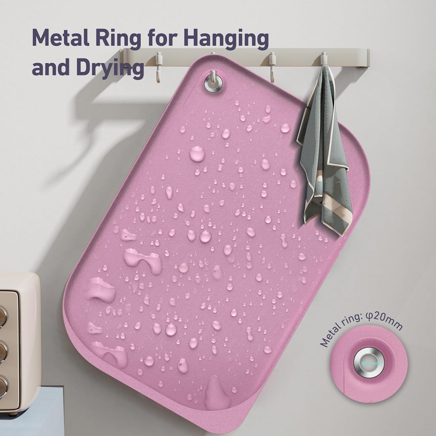 Silicone Pet Feeding Mat with Metal Ring, Waterproof, 23x15 in, Pet Feeding Mats, Raised Edges to Prevent Spills, Dogs and Cats Placement Tray to Stop Food and Water Bowl Messes (Pink, 23x15 in) - view 5