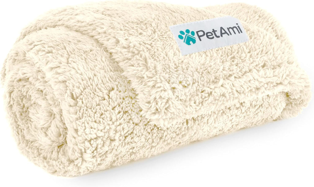 Fluffy Sherpa Waterproof Dog Blanket for Medium Pet Cat 29x40, Beige | Soft & Warm & Washable; Leafproof Couch Sofa Protector for Small Medium Large Pet; Pee Proof Cover for Crate Kennel Car Seat
