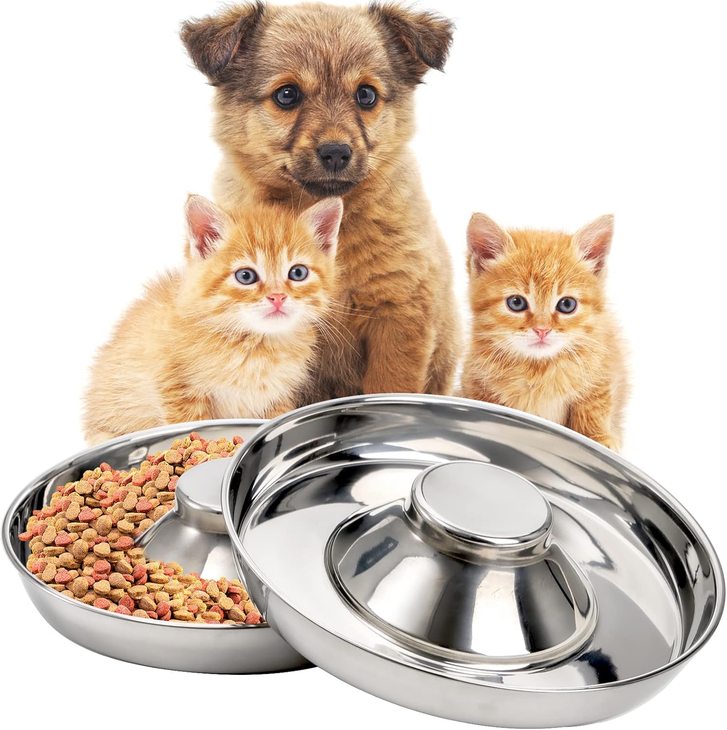 2 Pack Stainless Steel Puppy Bowls, Pet Slow Feeder Bowls, Non-Skid Dog Food and Water Bowl, Feeding Weaning for Small Medium Large Dogs, Cat, Pets, Multiple Puppies - view 3