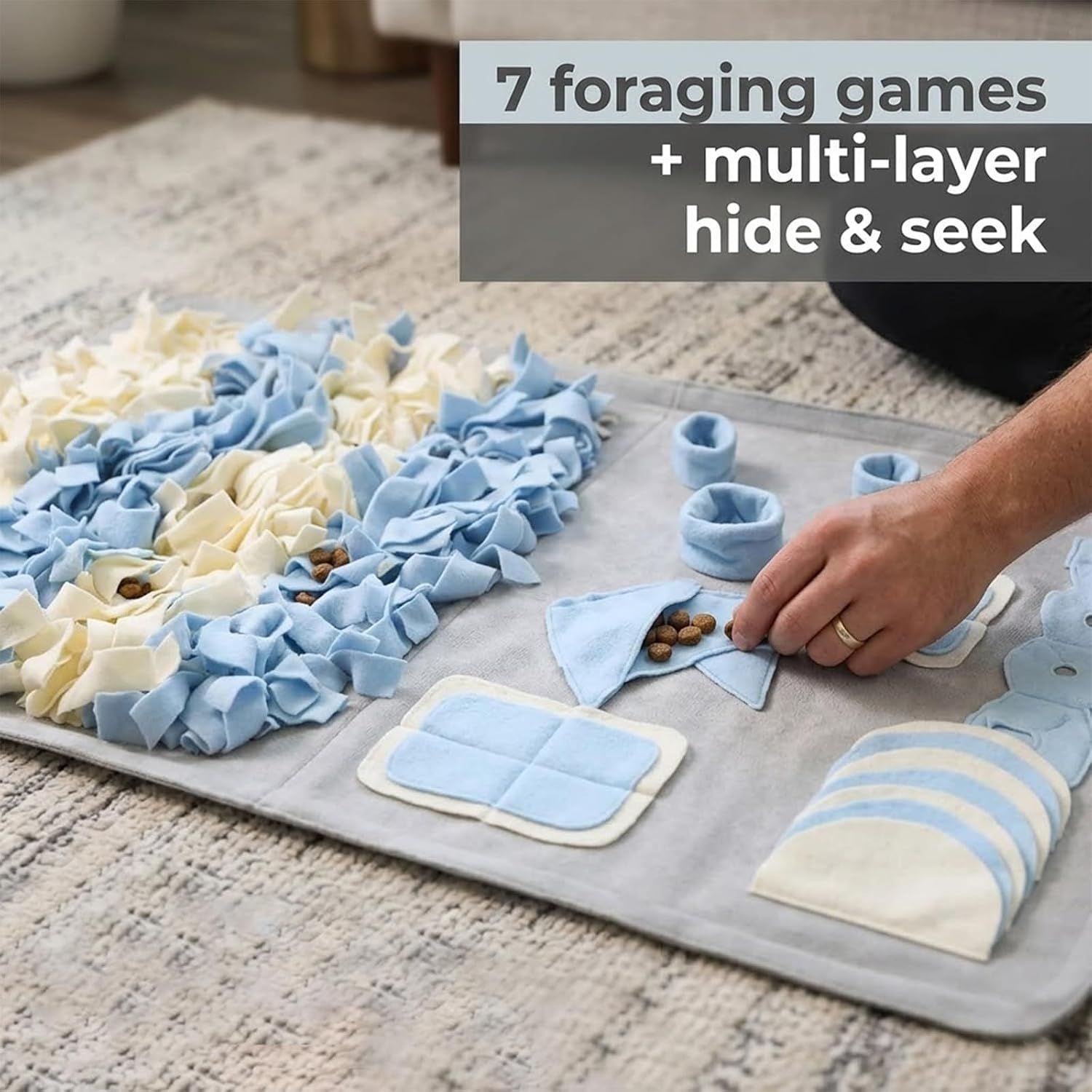 Snuffle mat for dogs: slow food interactive experience | 7 enrichment foraging games for large dog owners needing to burn pet energy - washable 1000 times - 22x38 inch - grey - view 3