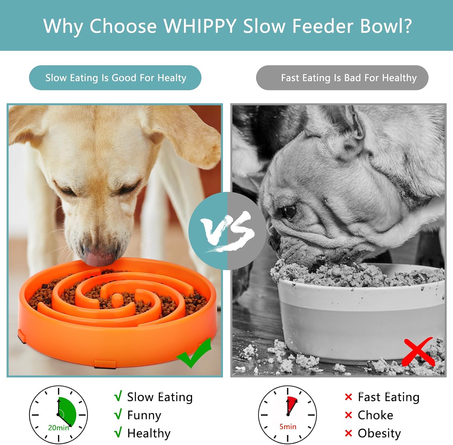 Slow feeder large dog bowl - non slip maze puzzle bowl for medium dogs, prevents bloat & choking, orange - view 3
