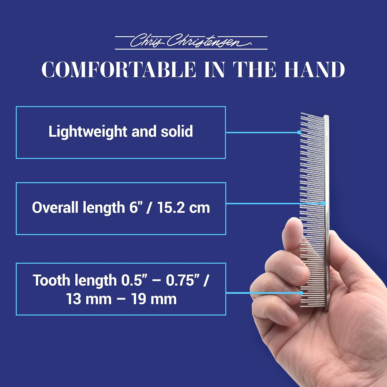 6in Cat/Carding Dual Tooth Butter Comb, Groom Like a Professional, Rounded Corners Prevent Friction and Breakage, Solid Brass Spin with Steel Teeth, Chrome Finish - view 7