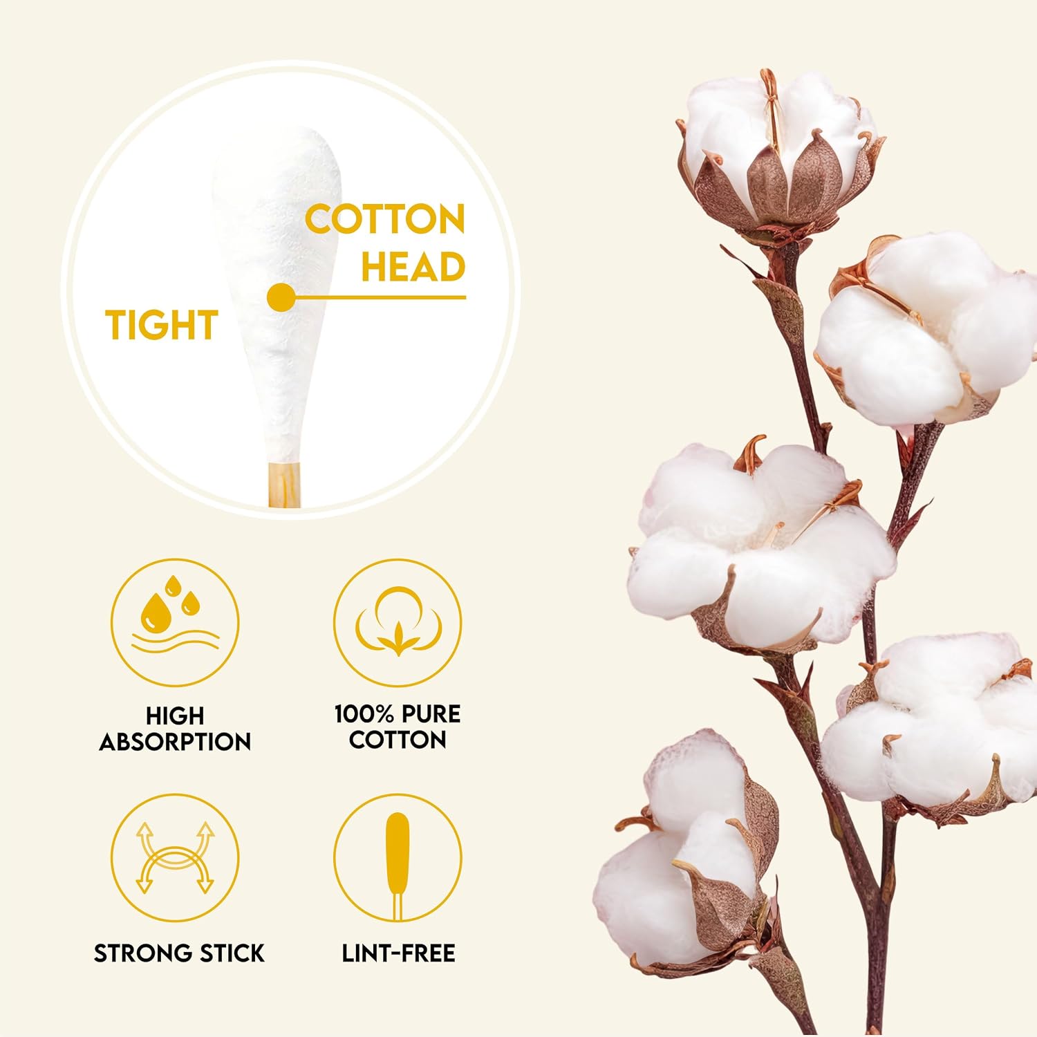 6-Inch Long Cotton Tips for Cleaning Dogs' Ears | Extra-Long Cotton Swabs for Dog Ear Cleaning | Eco-Friendly Dog Ear Swabs & Pads | Organic Bamboo & Cotton | 100-Pack - view 3