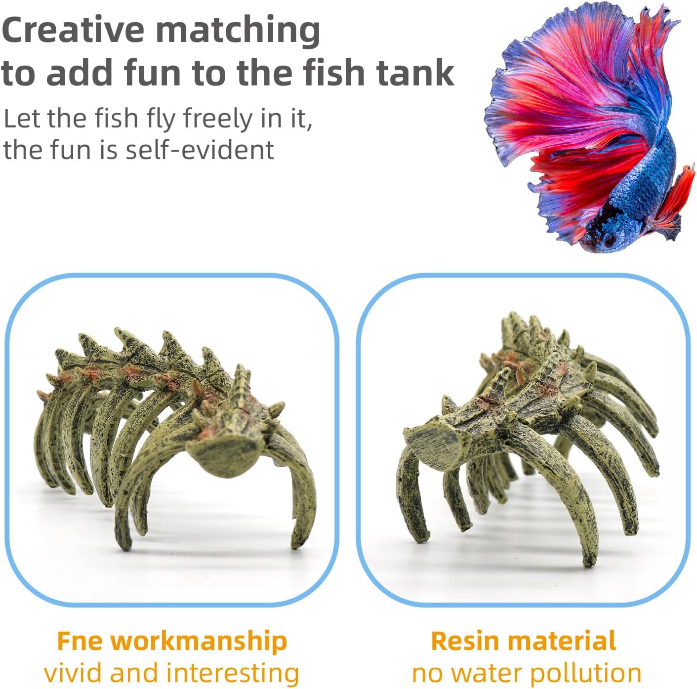Aquarium Skull Animal Skeletons, Reptile Tank Accessories, Fish Tank Decorations for Amphibians, Betta Fish, Shrimp, Hermit Crab, Leopard Gecko - view 7