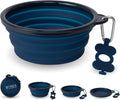 Collapsible Dog Water Bowl - BPA-Free Silicone Dog Dish - Reinforced Rim Collapsible Bowl - Carabiner Clip Travel Dishes for Pets - for Hiking, Camping & Car Trips - Large 33 Oz, Navy Blue