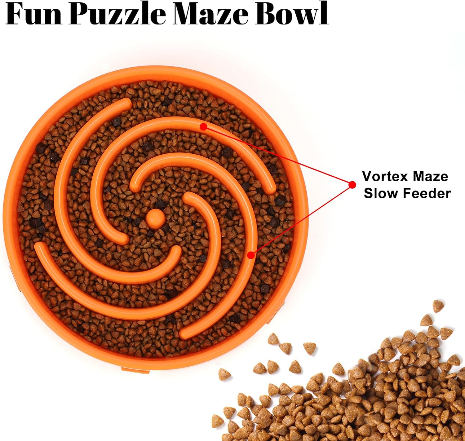 Slow feeder large dog bowl - non slip maze puzzle bowl for medium dogs, prevents bloat & choking, orange - view 2