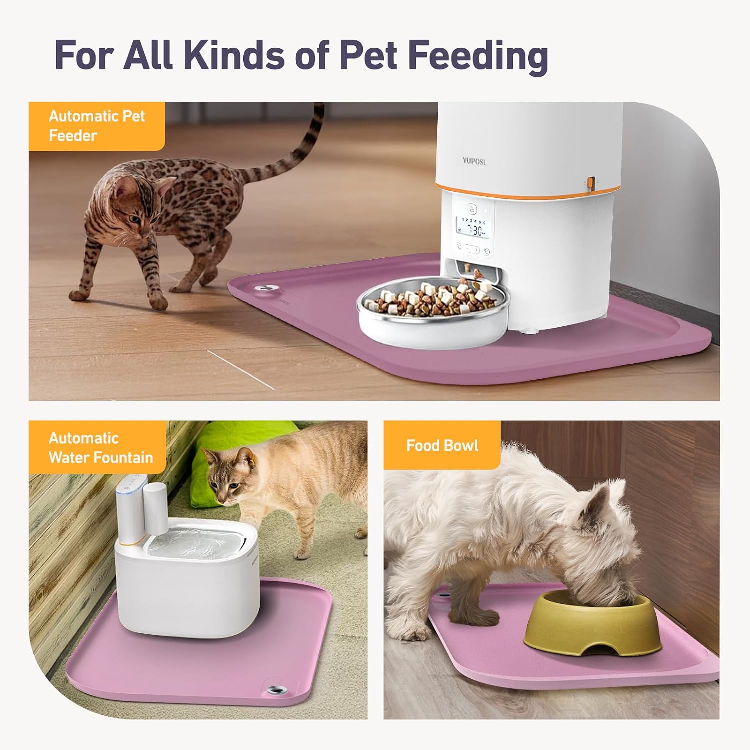 Silicone Pet Feeding Mat with Metal Ring, Waterproof, 23x15 in, Pet Feeding Mats, Raised Edges to Prevent Spills, Dogs and Cats Placement Tray to Stop Food and Water Bowl Messes (Pink, 23x15 in) - view 6