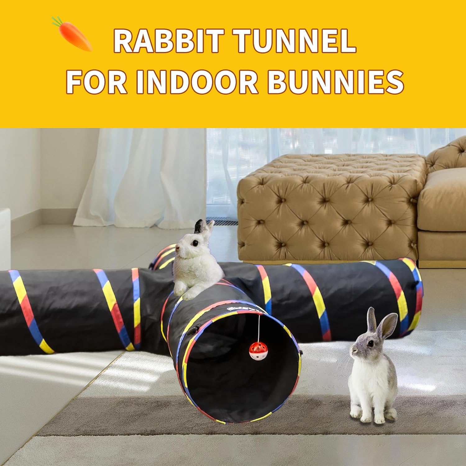 4 Way Large Cat Tunnels for Indoor Cats - 10" Diameter & 47" Long Play Tunnel Toy - Cat Tube with Play Ball & Mouse Toy - Interactive Peephole (Black) - view 7